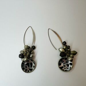 Vintage Leopard Print Cluster Dangle Earrings | Mixed Metal Statement
